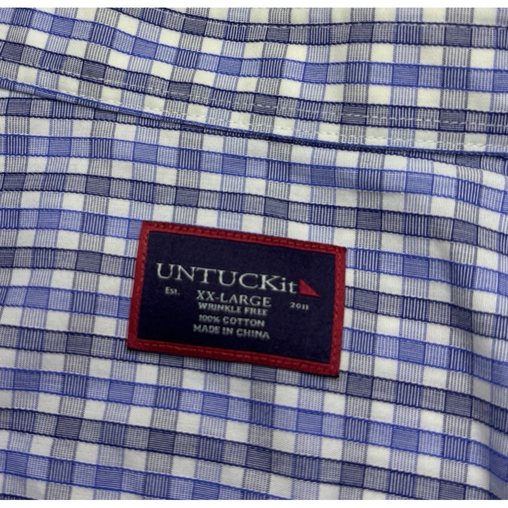 UNTUCKit Dante Blue Check Mens XXL Short Sleeve Wrinkle Free Cotton Shirt - Picture 6 of 7